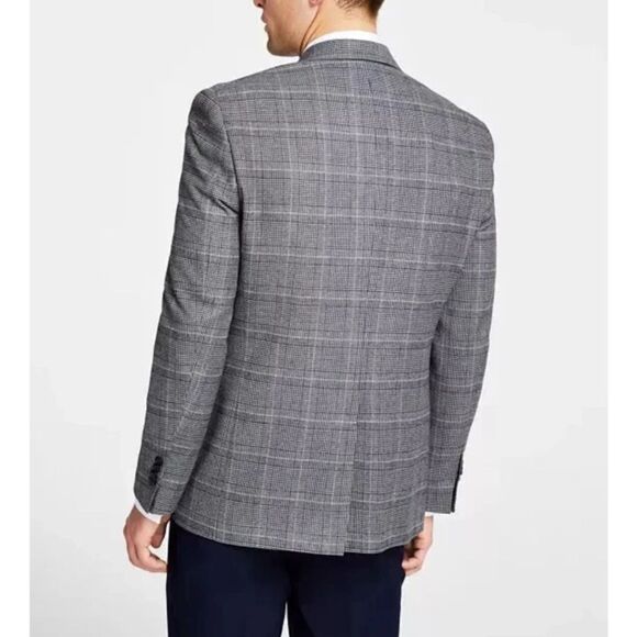 Michael Kors Kent Sport Coat Men's Size 44R Black White Stretch Plaid Tailored - Picture 2 of 8